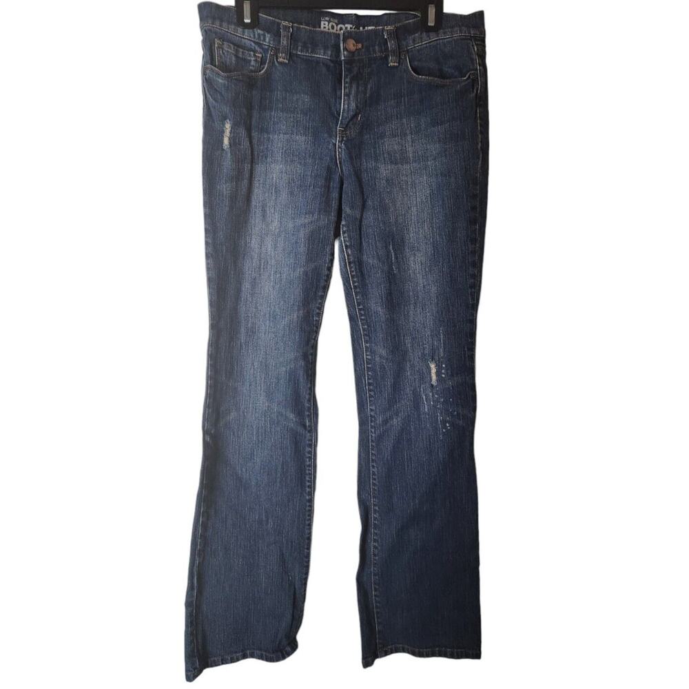 New York & Company Size 8 Women’s Dark Blue Low Rise Bootcut Jeans Distressed
